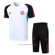 Fato de Treino Manchester United Manga Curta 2023-2024 Branco y Preto - Calcas Curta