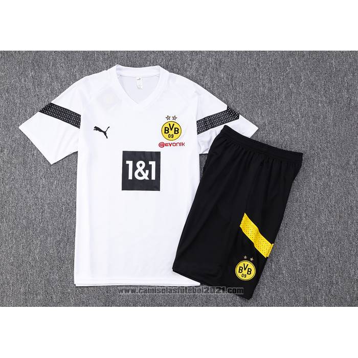Fato de Treino Dortmund Manga Curta 2022-2023 Branco - Calcas Curta